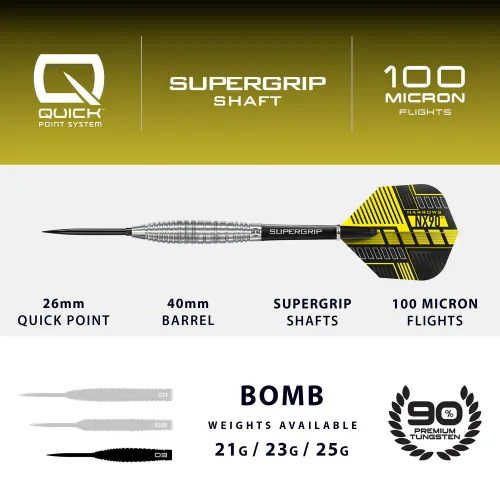 Preview: Harrows NX90 Bomb QUICK Point Steeldart-Set 21, 23 oder 25 Gramm