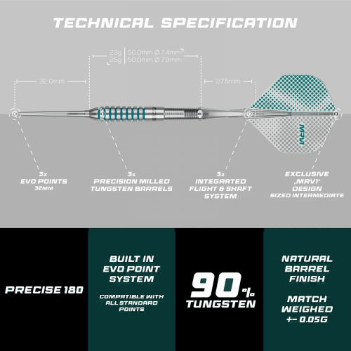 Preview: Precise180  MRV1 Dart SUP Flights  Steeldart 23 oder 25 Gr.
