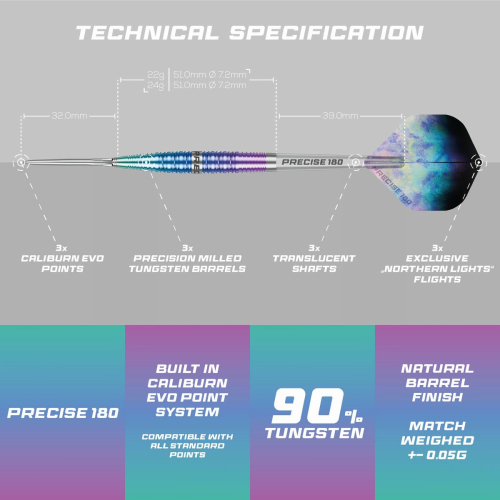 Preview: Precise180  Northern Lights Steeldart 22 oder 24 Gr.
